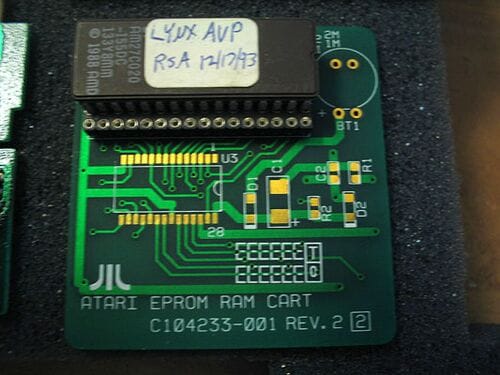 The Alien vs Predator prototype cartridge showing the handwritten label.