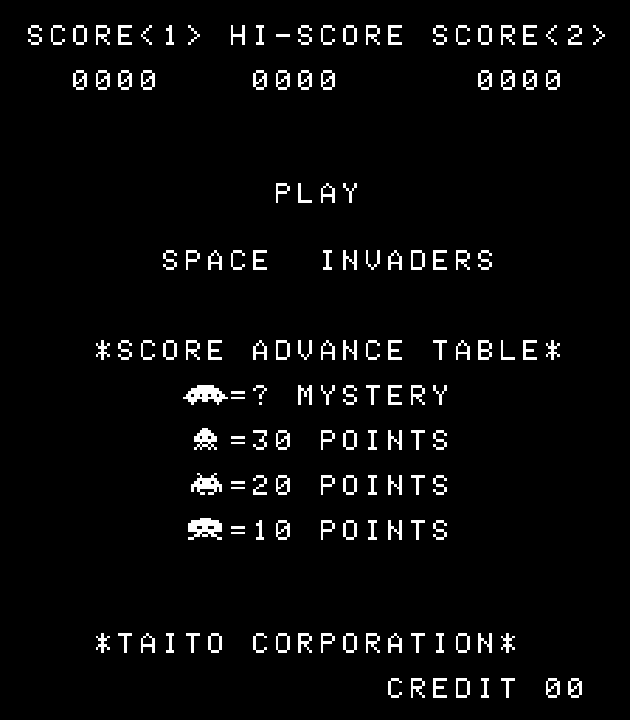 Gameplay screenshot of Space Invaders showing the classic alien formation