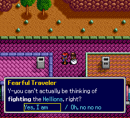 Gameplay screenshot of Emerald Dragon showing English dialogue