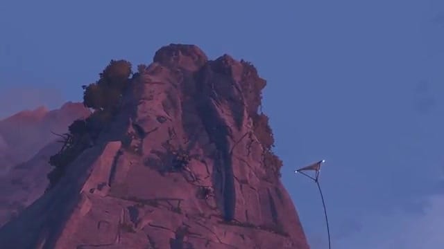 17:Protagonist clinging to a sheer rock face, emphasizing detailed climbing animations.