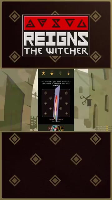 34:A gameplay shot showing the Triss Merigold character card with the classic 'Reigns' UI.