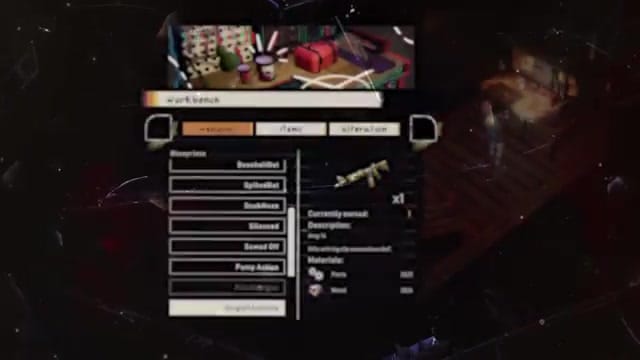 36:The 'Workbench' menu showing blueprints for weapons like the Spiked Bat, Flare Gun, and Riot Shotgun.
