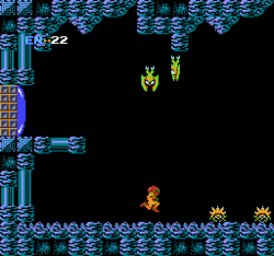 Samus Aran shooting an enemy in the original NES Metroid