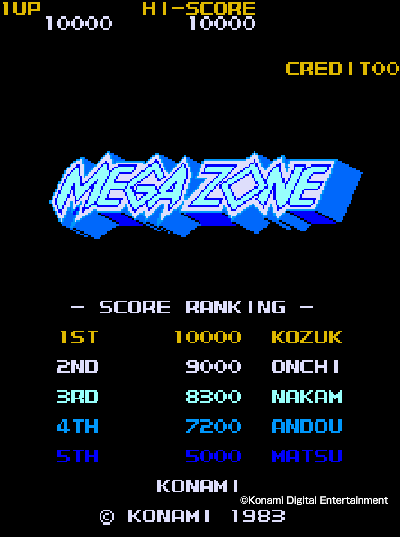 Gameplay screenshot showing the overhead perspective of Mega Zone