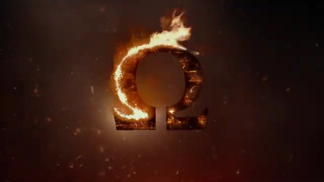 The Omega symbol engulfed in flames against a dark background.