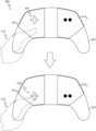 Sony patent drawing showing an oval controller with a screen and two analog sticks