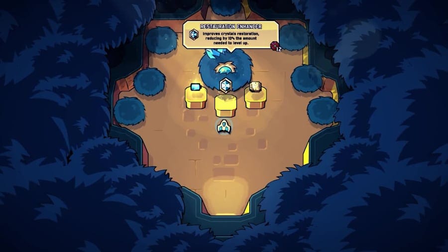 Gameplay preview of Minishoot' Adventures showing the player ship in a dungeon