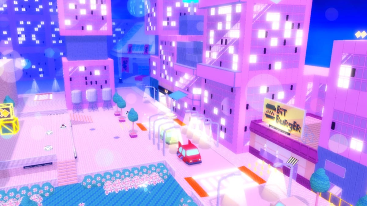 Background art for Twinkle's Galactic Tour showing neon city elements