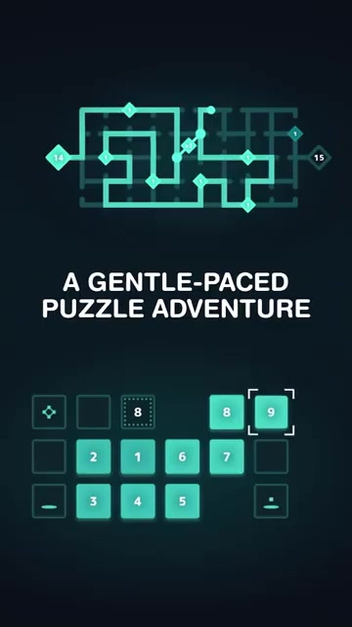 A top-down view of a grid-based puzzle layout with numbered tiles.