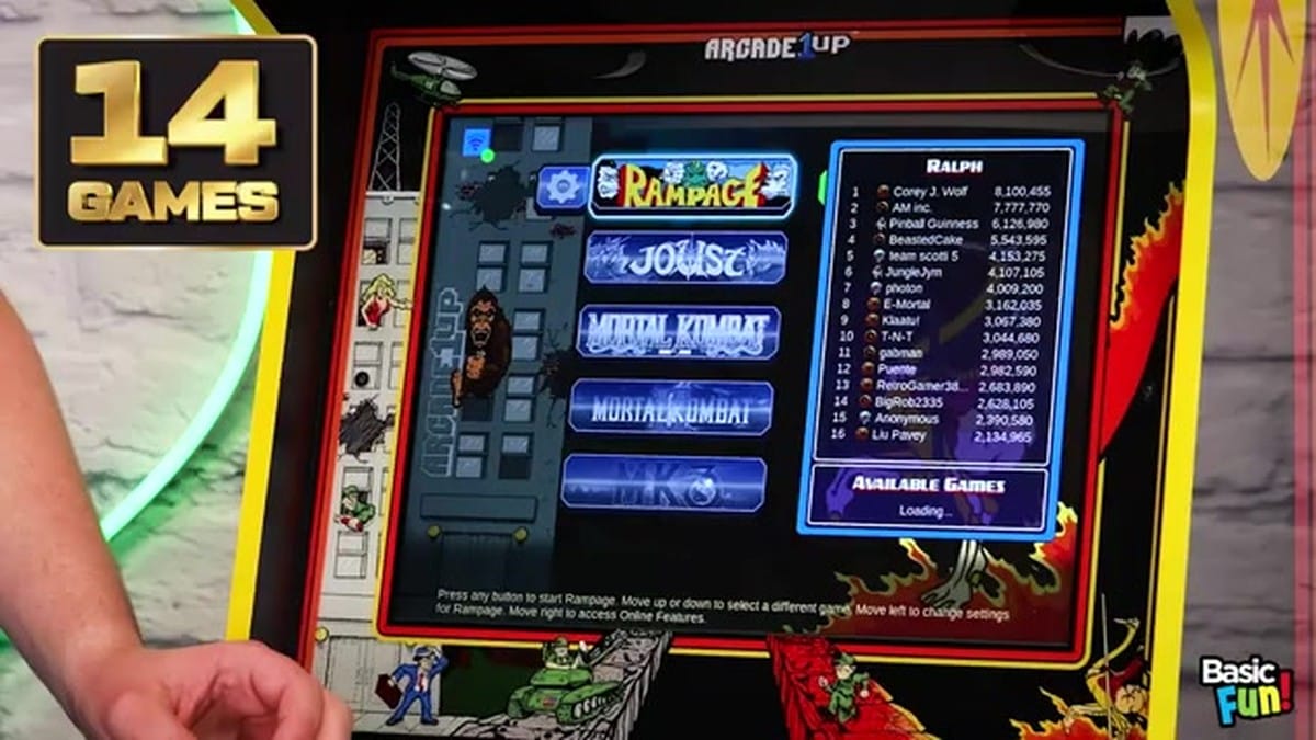 The game selection menu showing the list of 14 included titles.