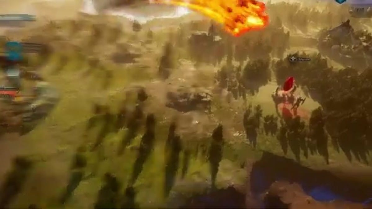 A massive fireball striking a shrine on the world map.