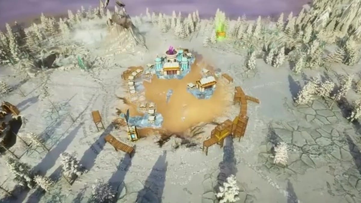 A time-lapse of a city being constructed in a snowy biome.