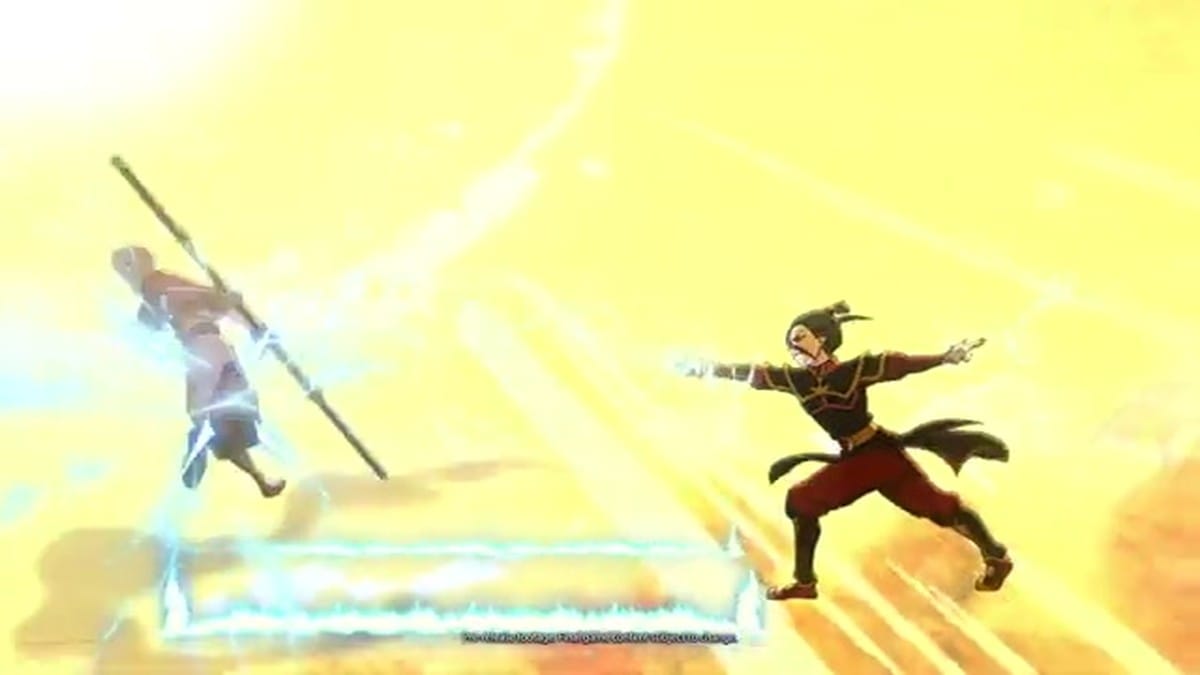 Azula standing with Li and Lo as they appear on screen for an assist move.