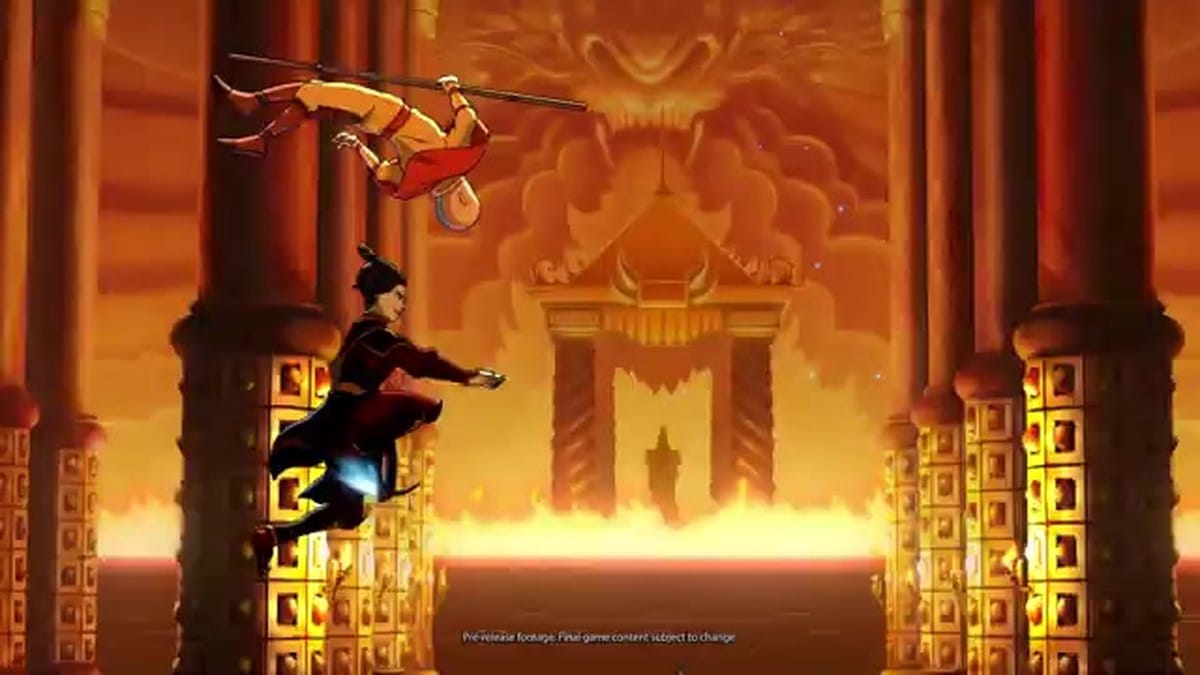 Azula performing a rapid-fire aerial combo against Aang.