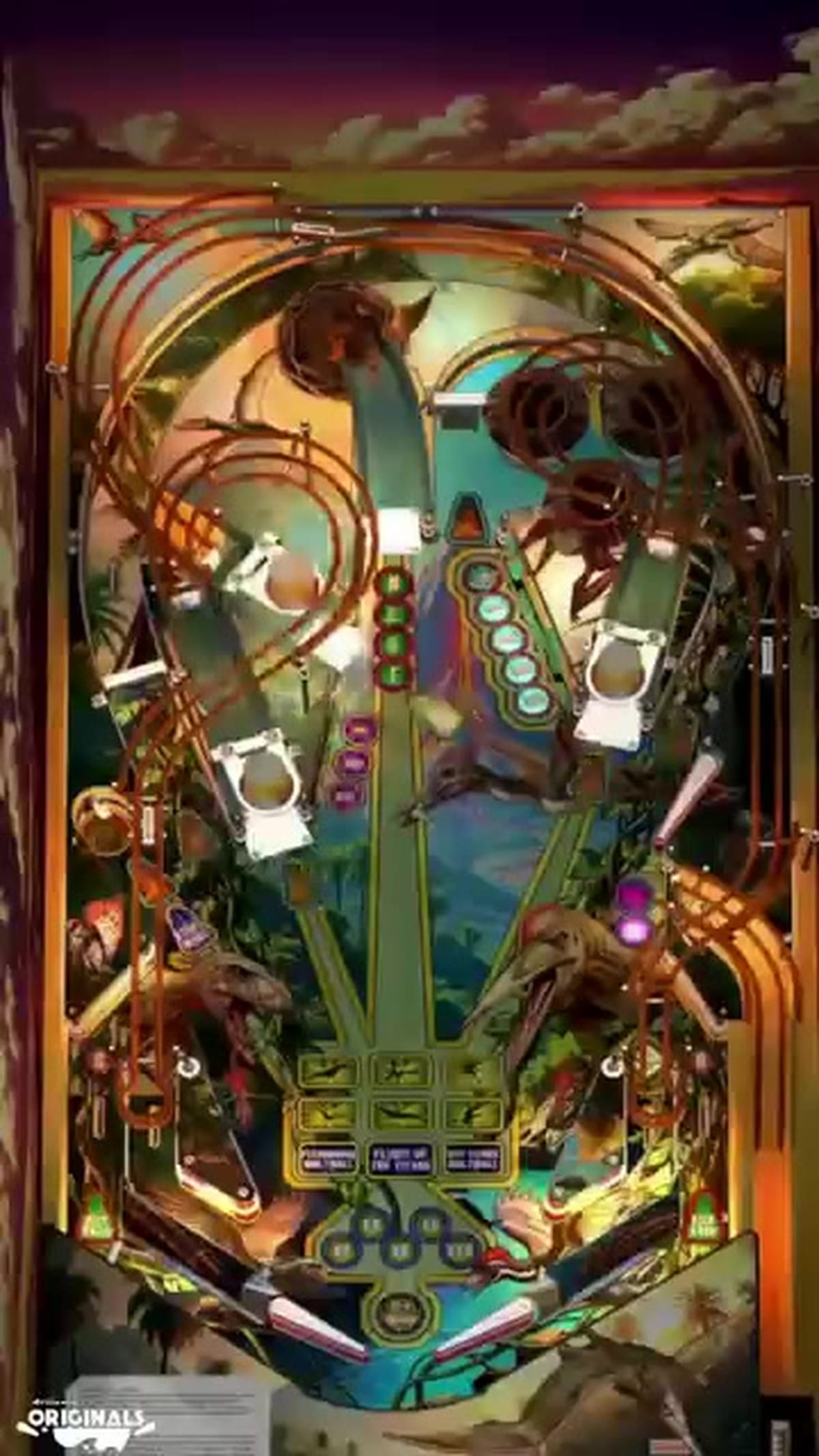 A close-up of the NEST ramp and upper playfield mechanics.