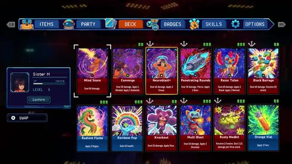 The Deck and Badges customization menu UI