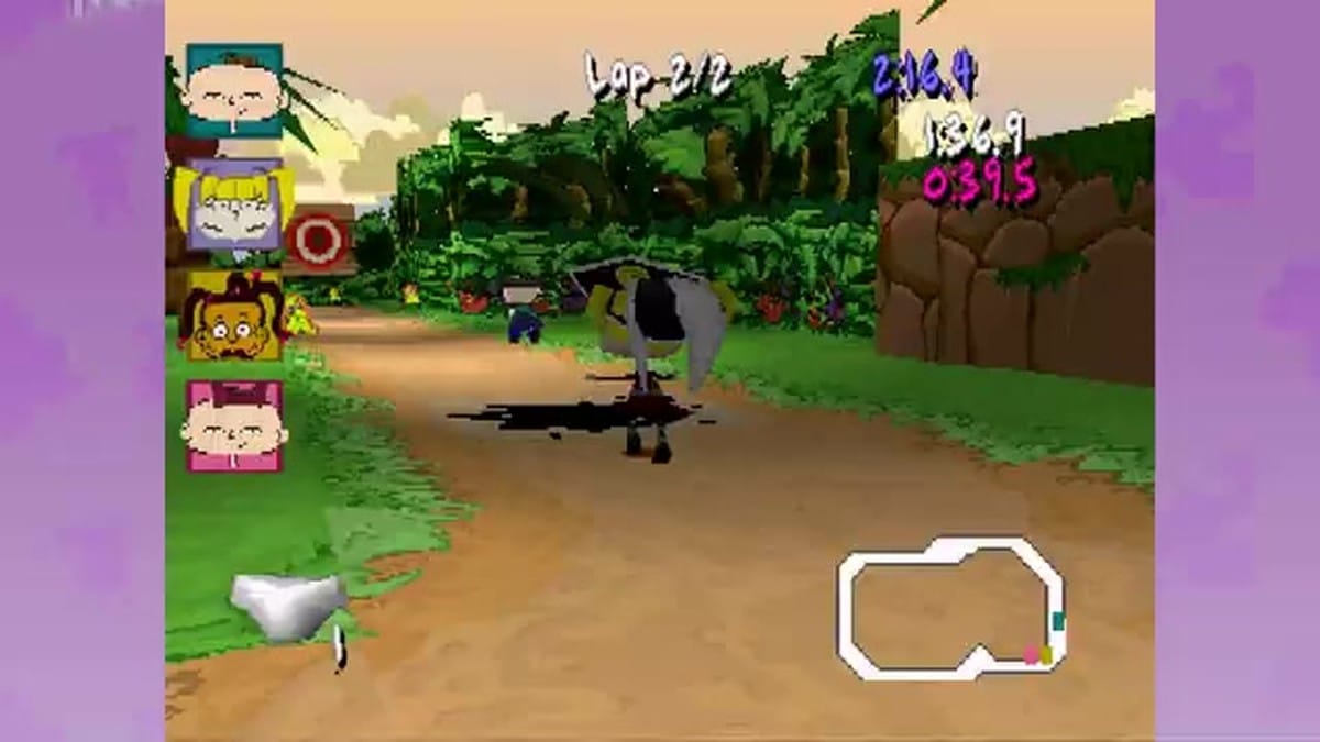 A demonstration of the 'Rewind' feature being used during a racing level.