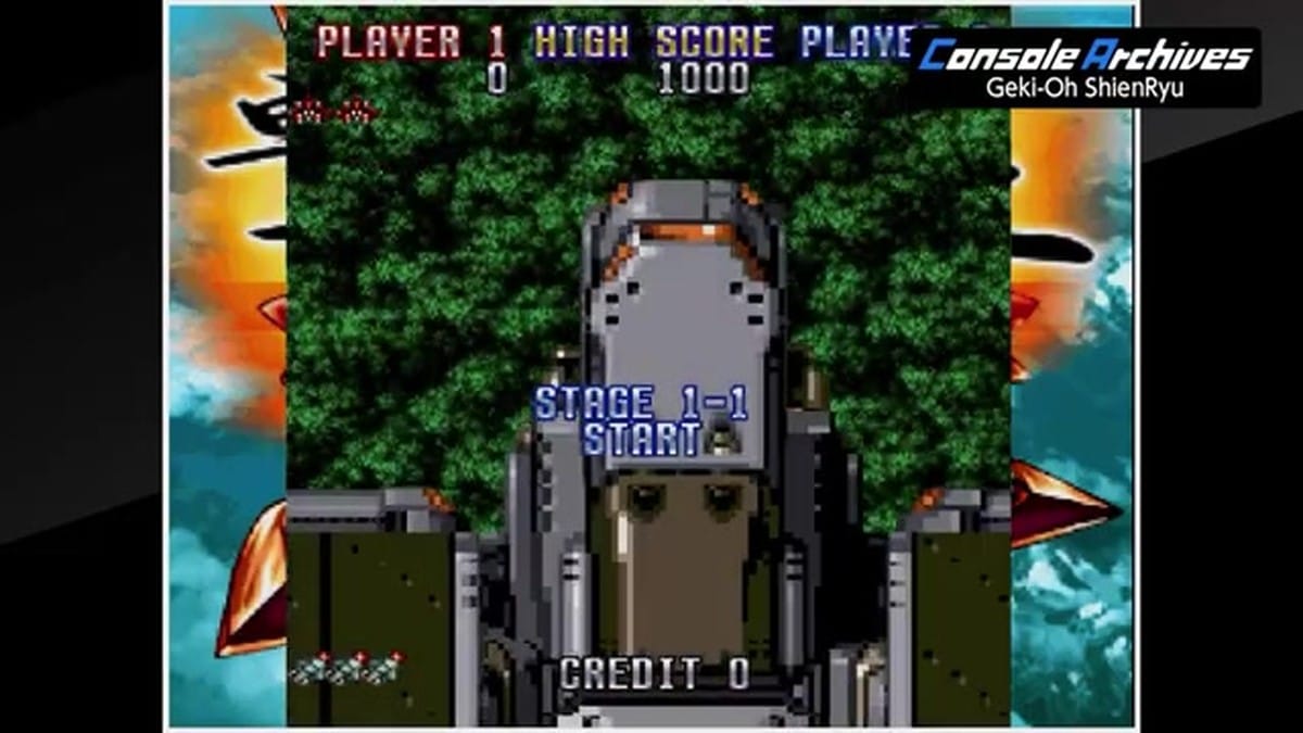 The player's ship launching from a large carrier at the start of Stage 1-1.