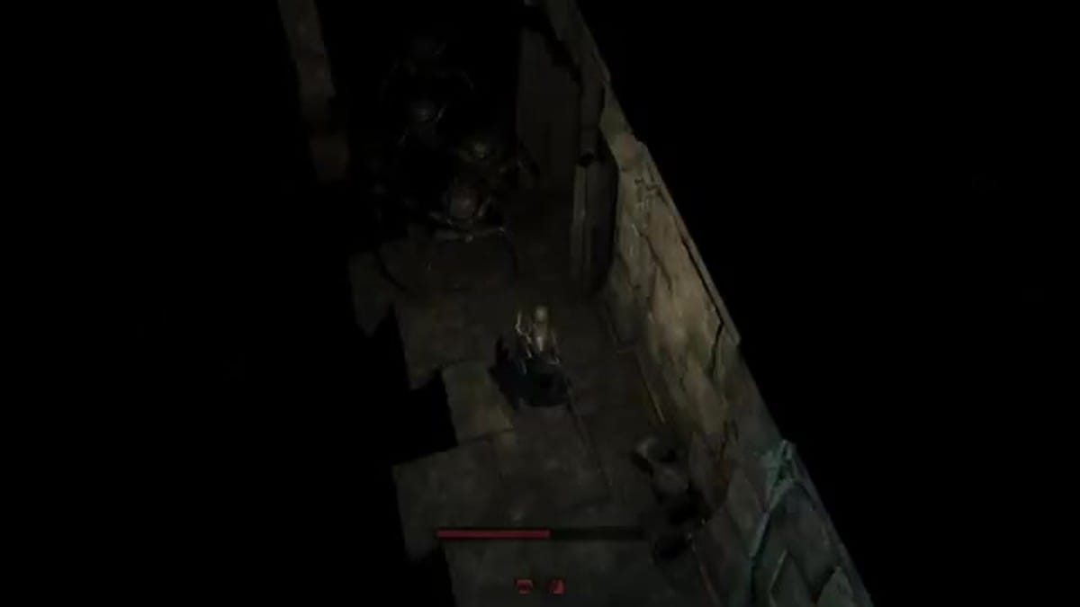 A combat encounter where the player is swarmed by giant spiders in a narrow corridor.