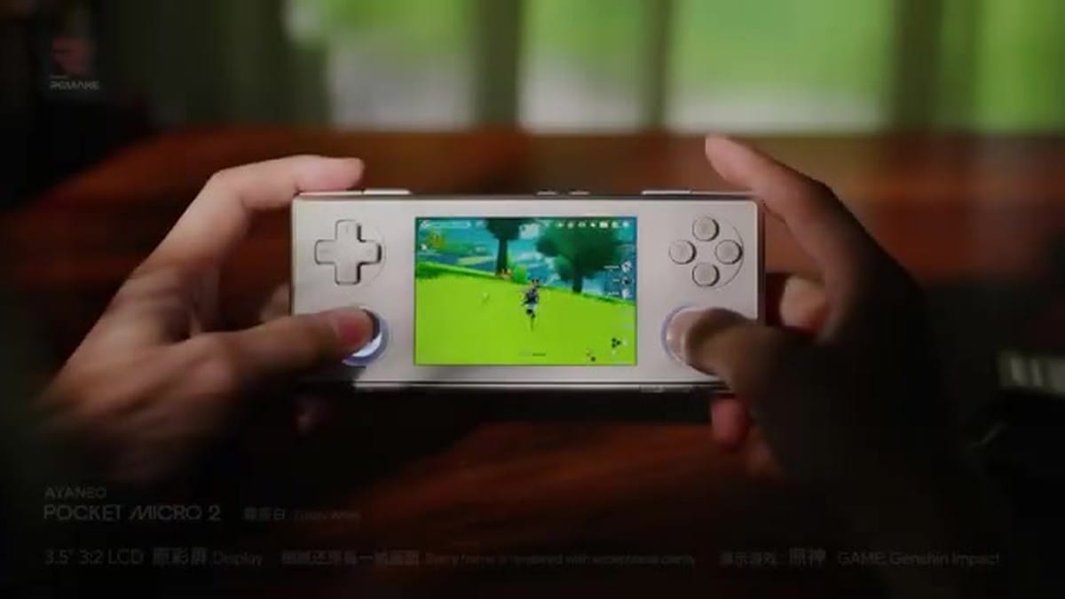 Handheld gameplay of Genshin Impact on the Frosty White model.