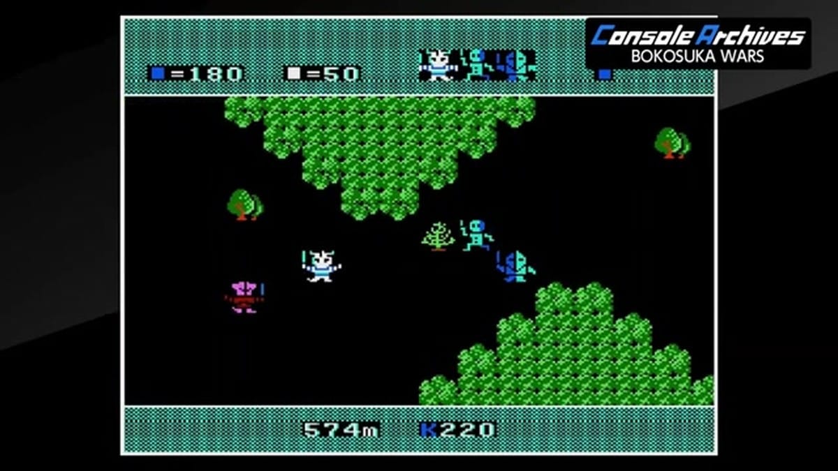 8-bit army moving through a field with a blue item visible