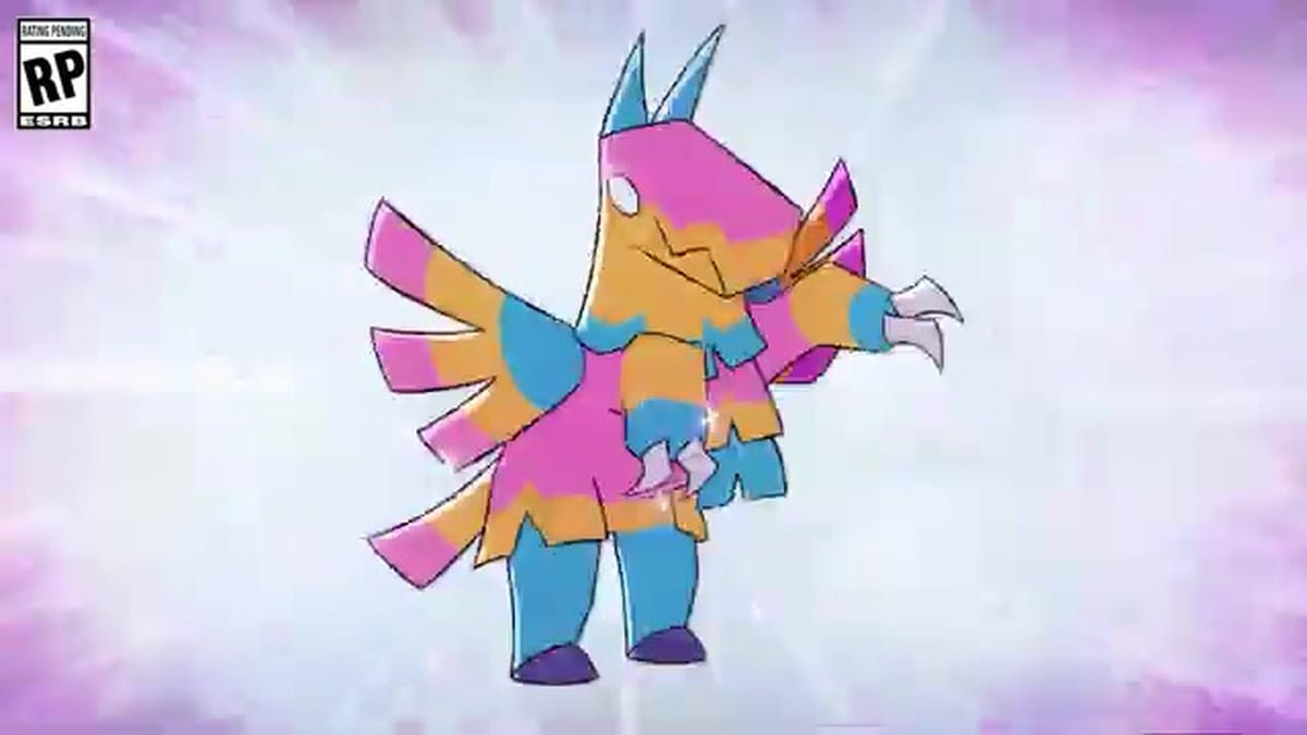 An anime-style transformation sequence showing a character turning into a colorful piñata-like beast.