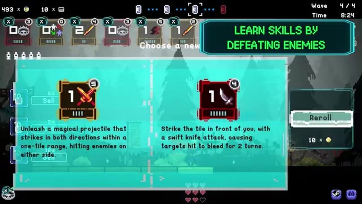 A UI screen where the player chooses between two new skills