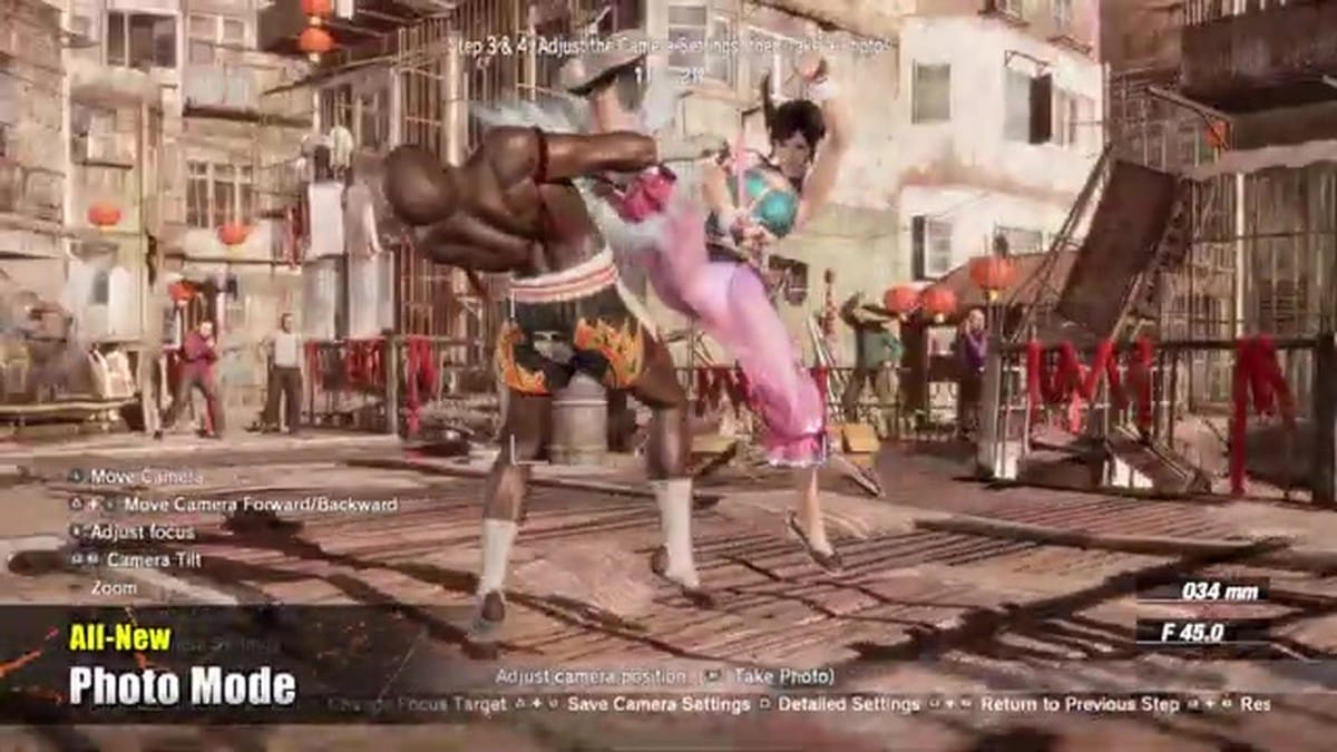 The interface for the new Photo Mode, showing sliders for brightness, zoom, and depth of field
