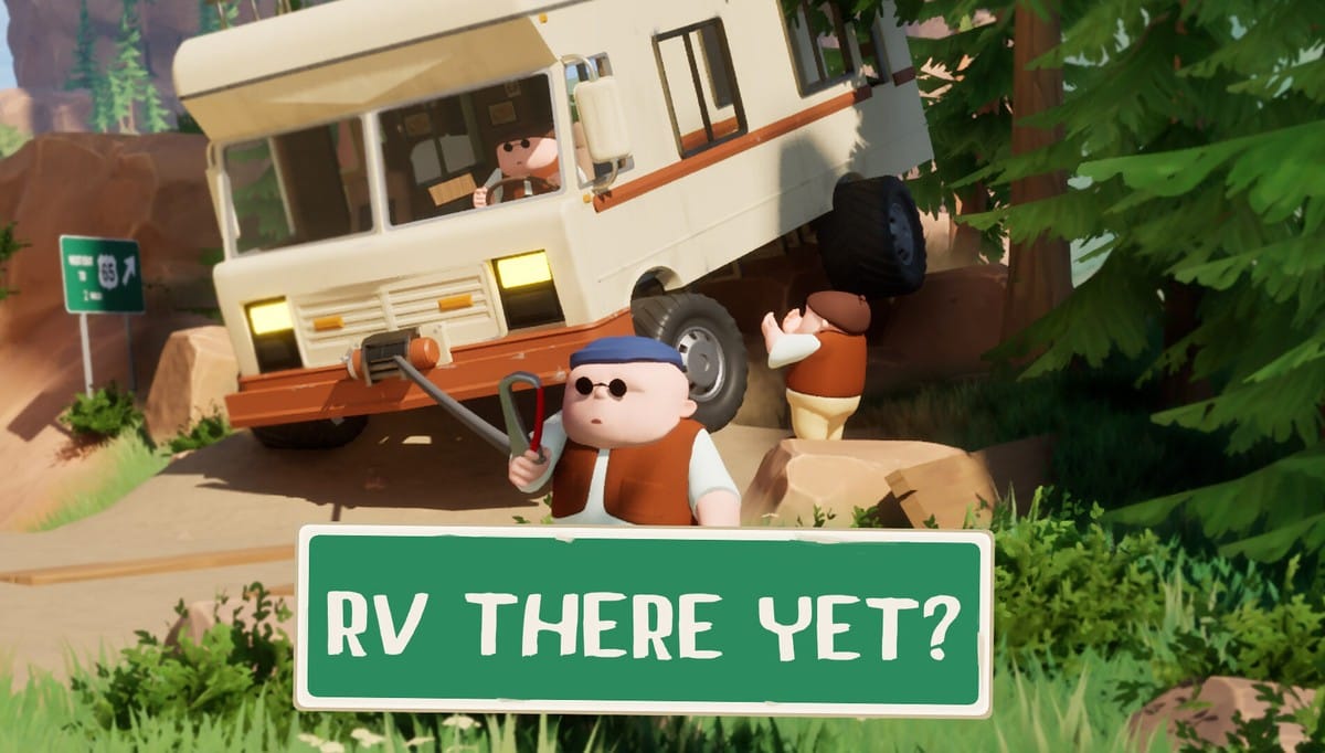 Key art for RV There Yet showing a chaotic camper van