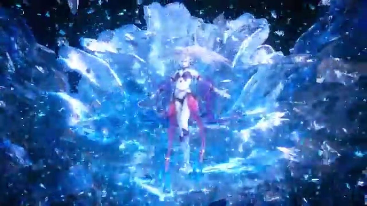 A high-fidelity 3D summon animation for Shiva transitioning into the 2D world.