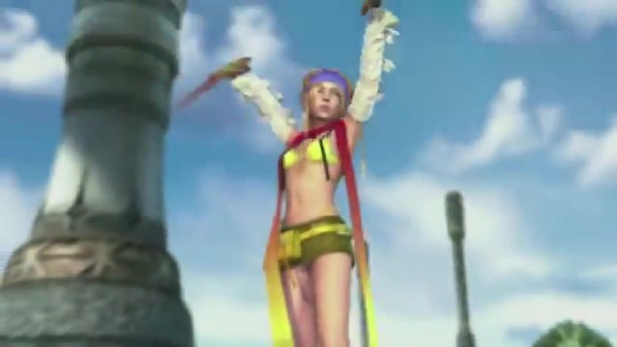 Yuna striking a pose in her Gunner dressphere from Final Fantasy X-2