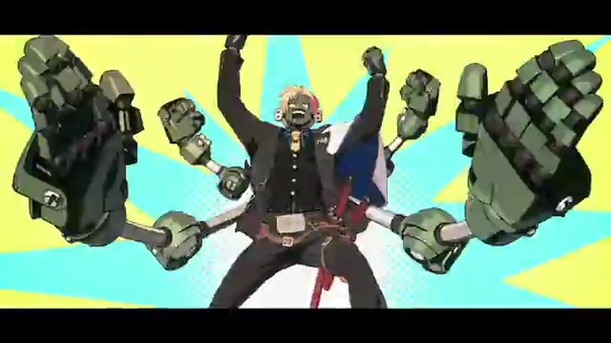 Robo-Ky deploying six massive mechanical arms for a powerful punch attack.