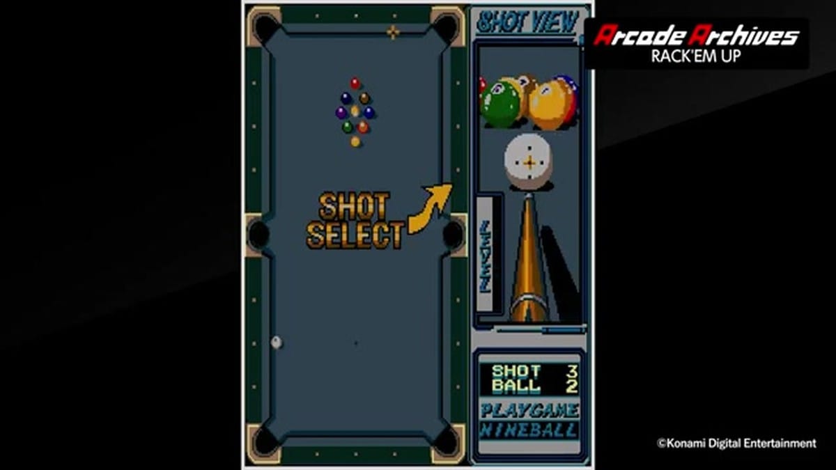 The shot select interface showing cue ball aiming and spin mechanics