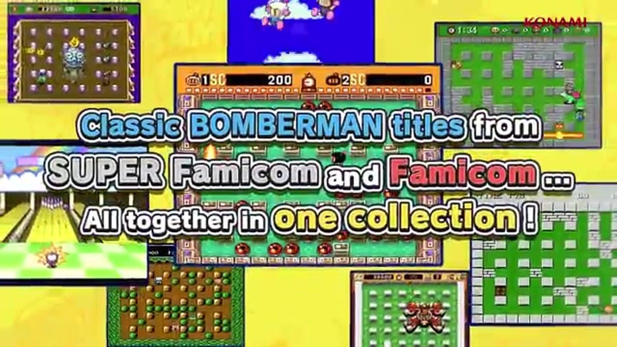 The Super Bomberman Collection logo exploding onto the screen