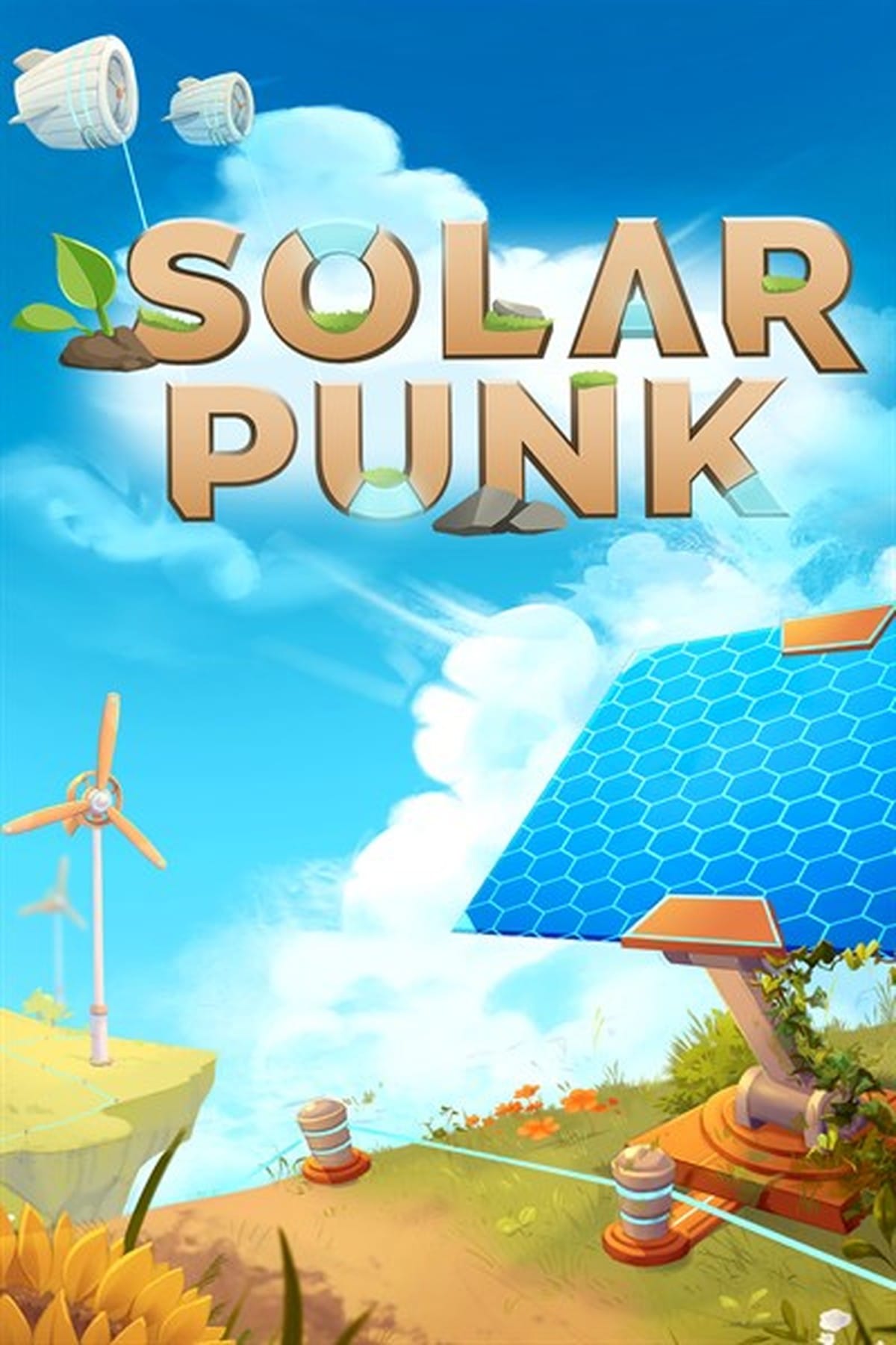 Solarpunk key art showing floating islands
