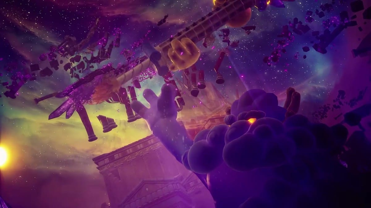 A giant purple cloud-like boss monster rising from the ground