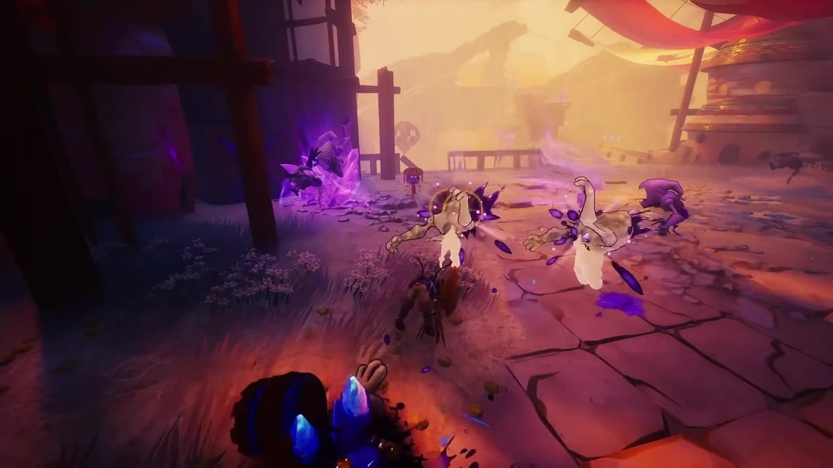 The main character executing a spinning purple area-of-effect attack
