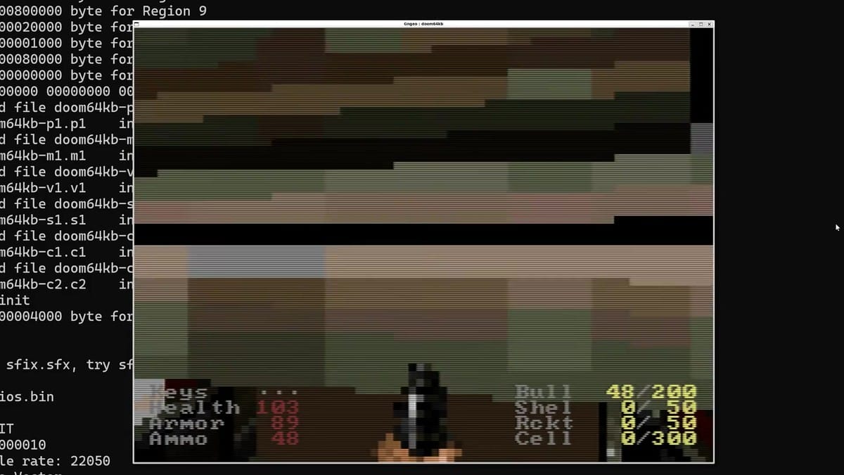 Doom NG demonstration showing complex map geometry and free-roam movement.