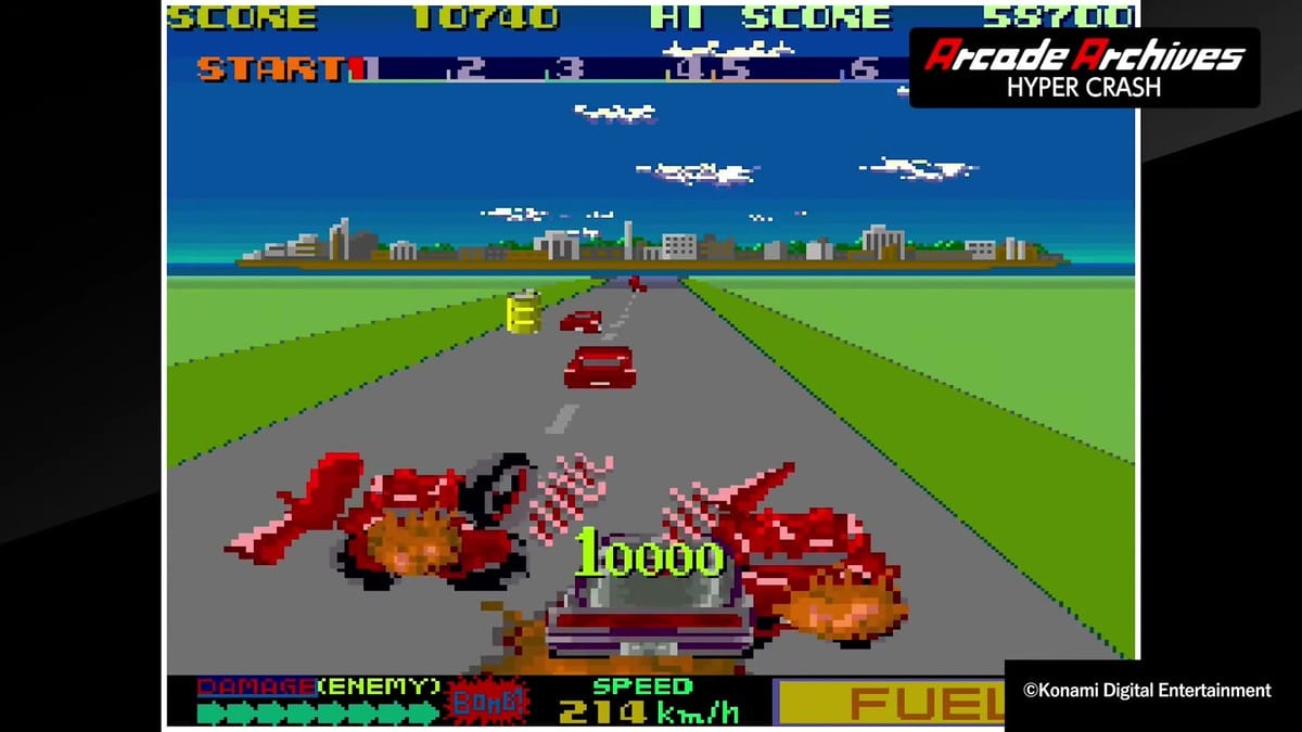 A massive multi-car collision resulting in a 10,000 point bonus and explosions.