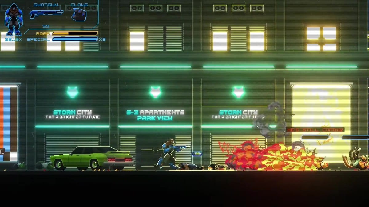 Character graphic overlay with 'CUFF 'EM!' text screen during gameplay