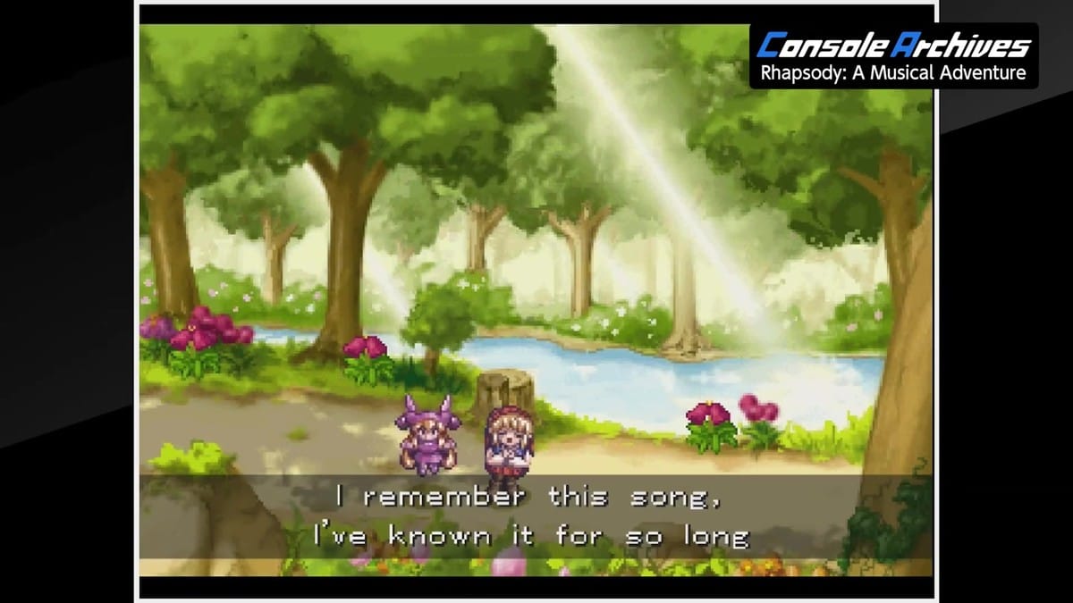 Cornet singing and dancing in a lush forest setting during a musical number.