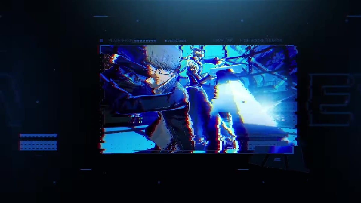 A stylized combat scene from Persona 4 Revival featuring lightning effects.