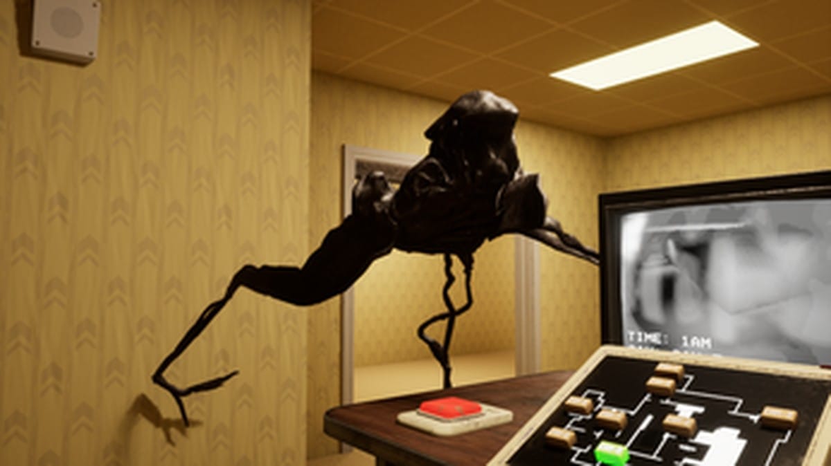 Screenshot of a dark office corridor from Five Nights In The Backrooms