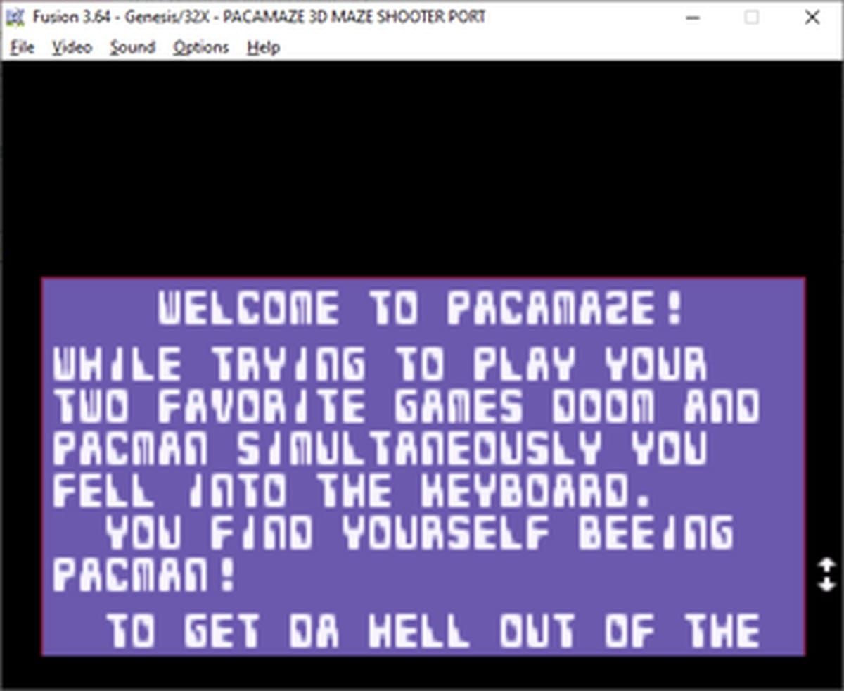 Welcome screen from the Pacamaze port