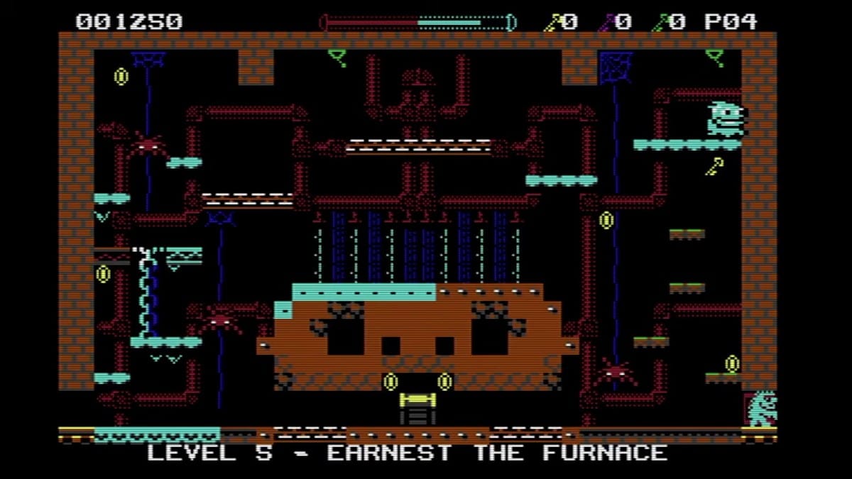 Gameplay in Level 5 - Earnest The Furnace, showing level themes with industrial furnace graphics and platforms.