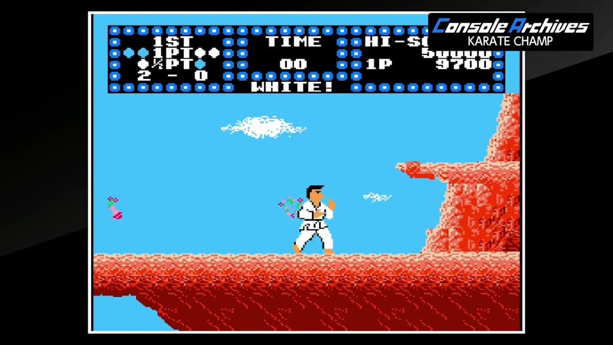 Bonus stage showing the player kicking flying potted plants out of the air.
