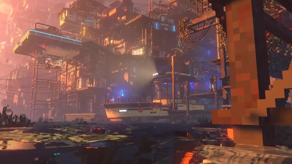 First-person perspective of the fishing gameplay mechanic at the city docks