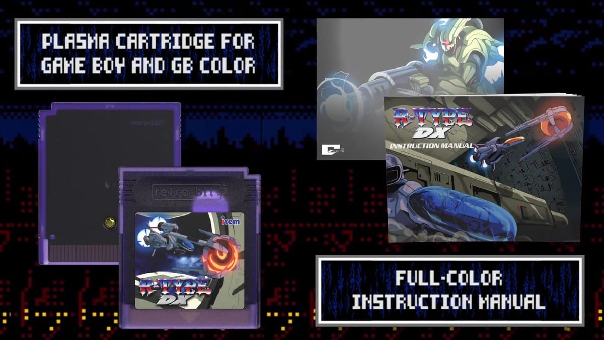 Showcase of the plasma purple Game Boy cartridge and full-color instruction booklet