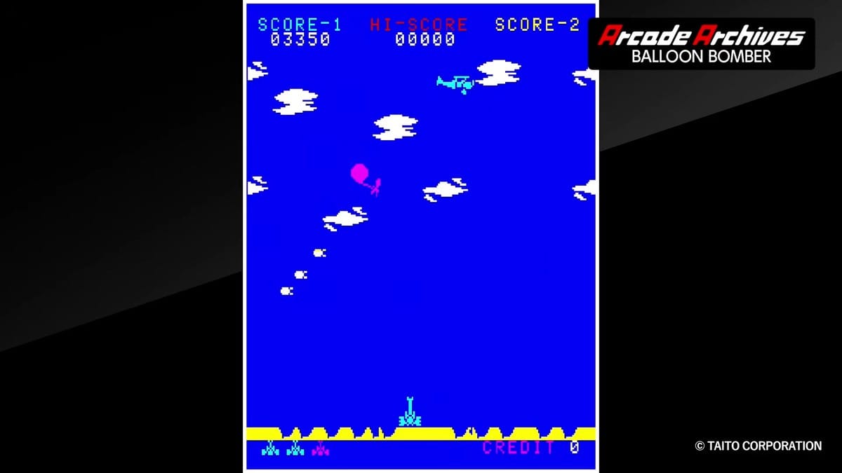 Intense action with magenta balloon bombs descending toward a severely damaged ground barricade