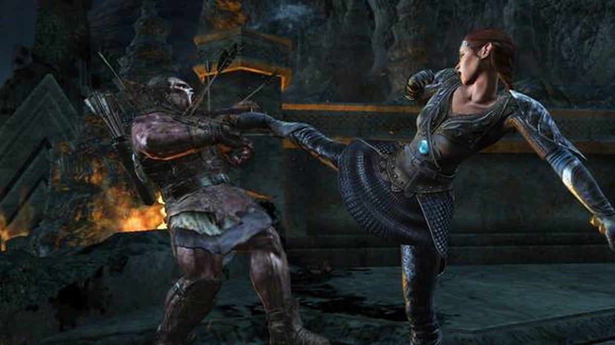 Combat against a large troll in a stone chamber